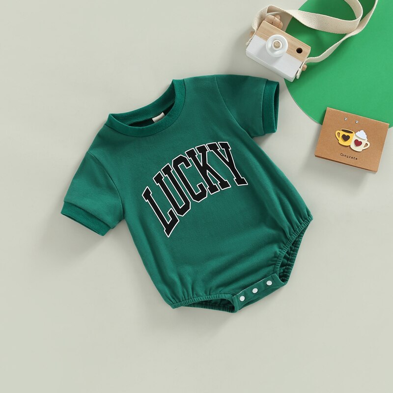 Infant Baby Girls Boys Lucky Clover Print Jumpsuit