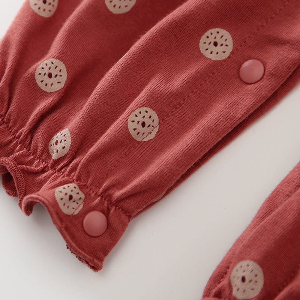 Sweet and Stylish Girls Newborn Jumpsuit with Ruffles and Cookies Print