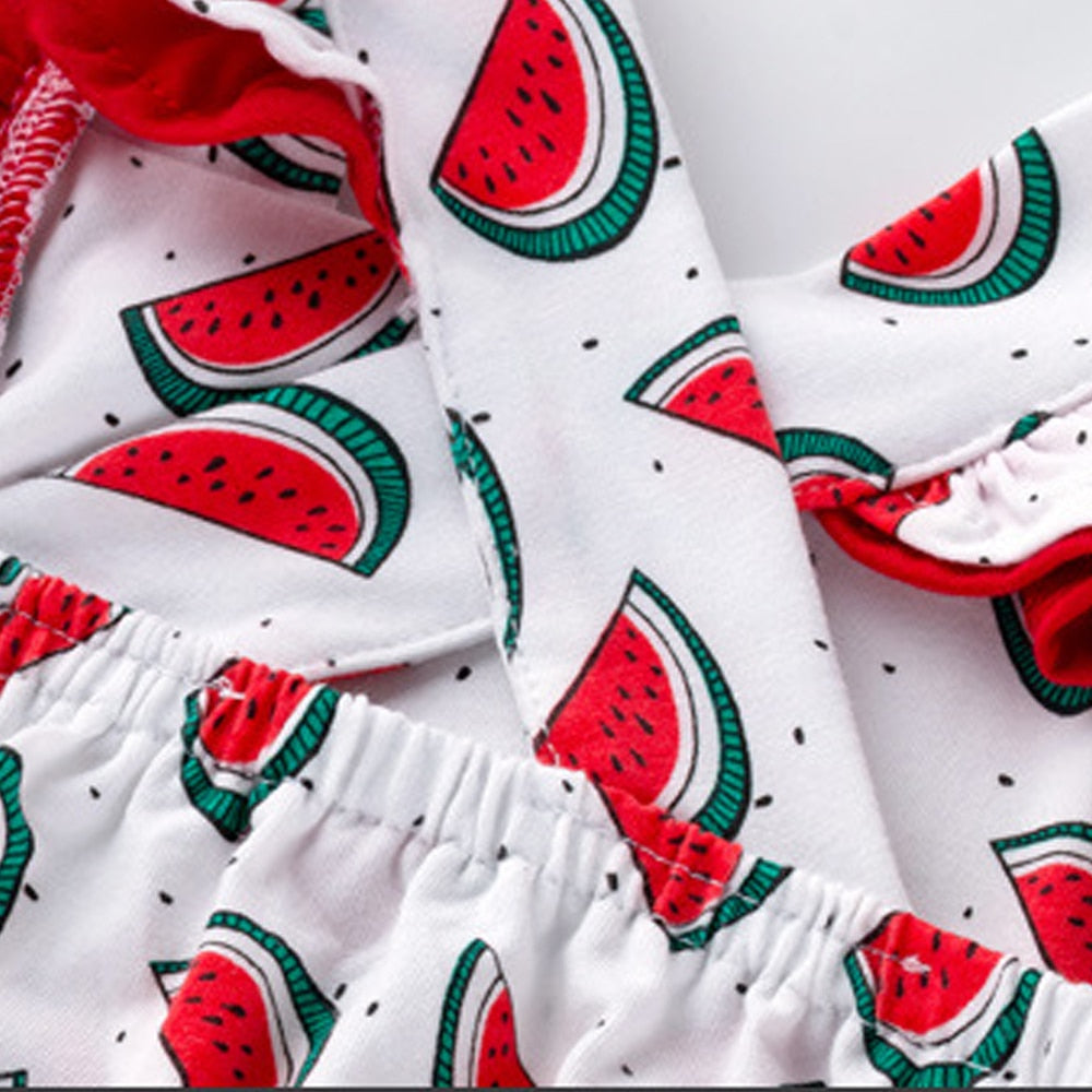 Adorable Flying Sleeve Baby Bodysuit with Watermelon Print for Girls