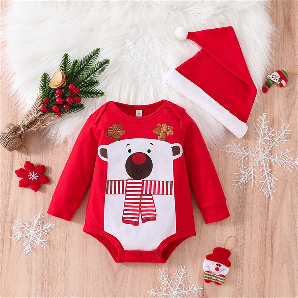 Christmas Festival Baby Clothes Set with Bodysuit and Hat