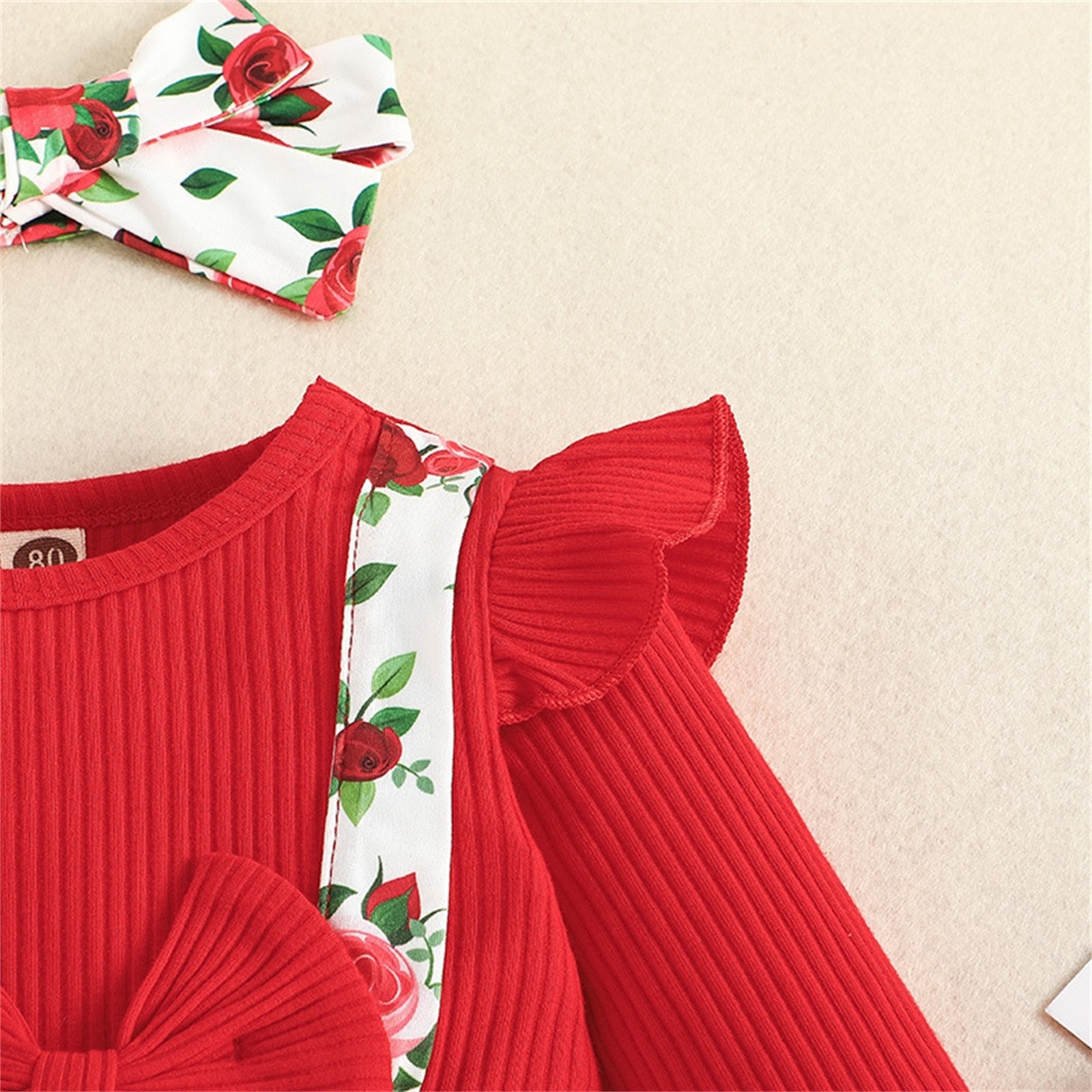 Floral Print Infant Newborn Romper with Ruffle Long Sleeves and Headwear for Spring and Autumn Outfits