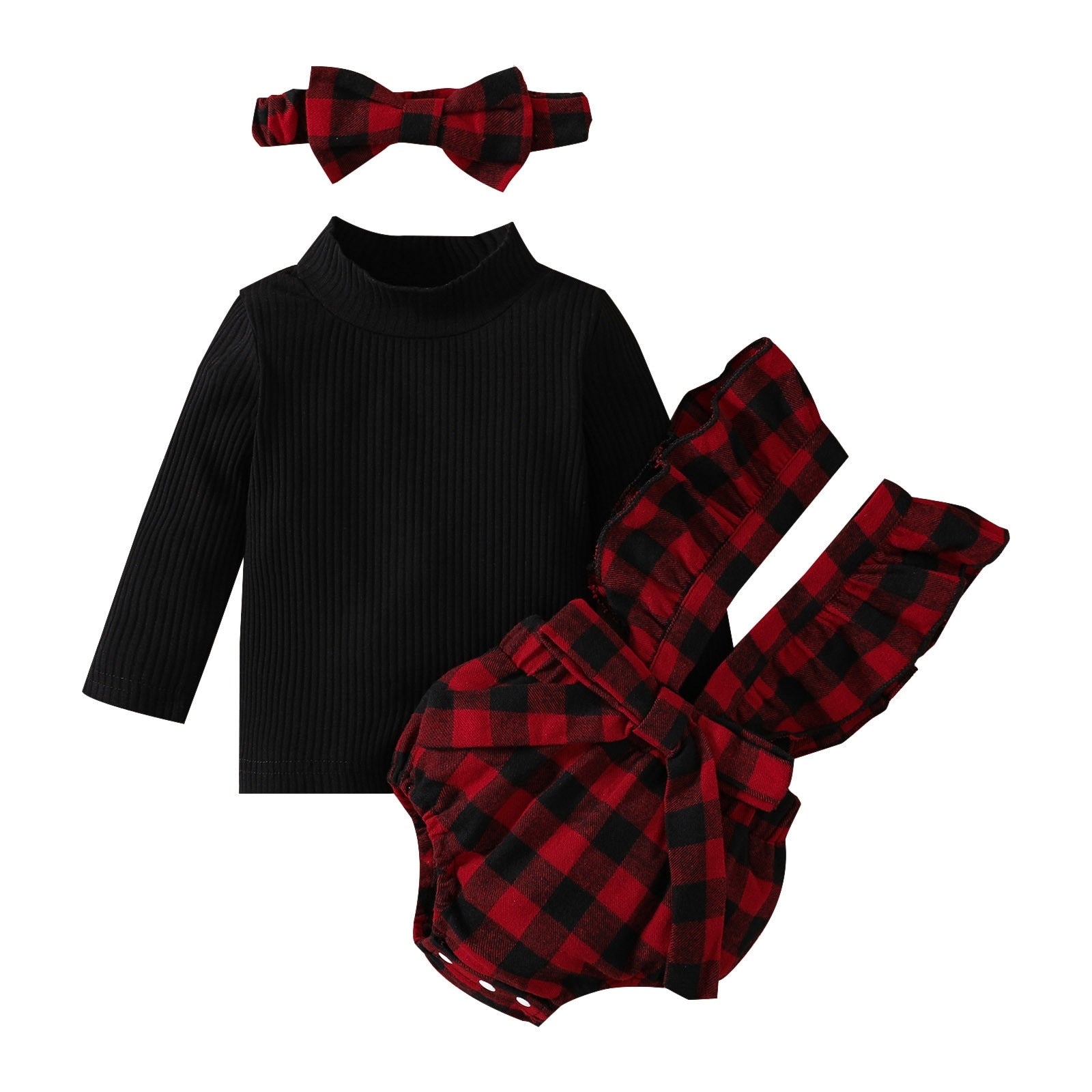 Stylish Baby Girls Clothes Sets for Autumn: Long Sleeve Tops, Plaid Suspenders Shorts, Headband and More!