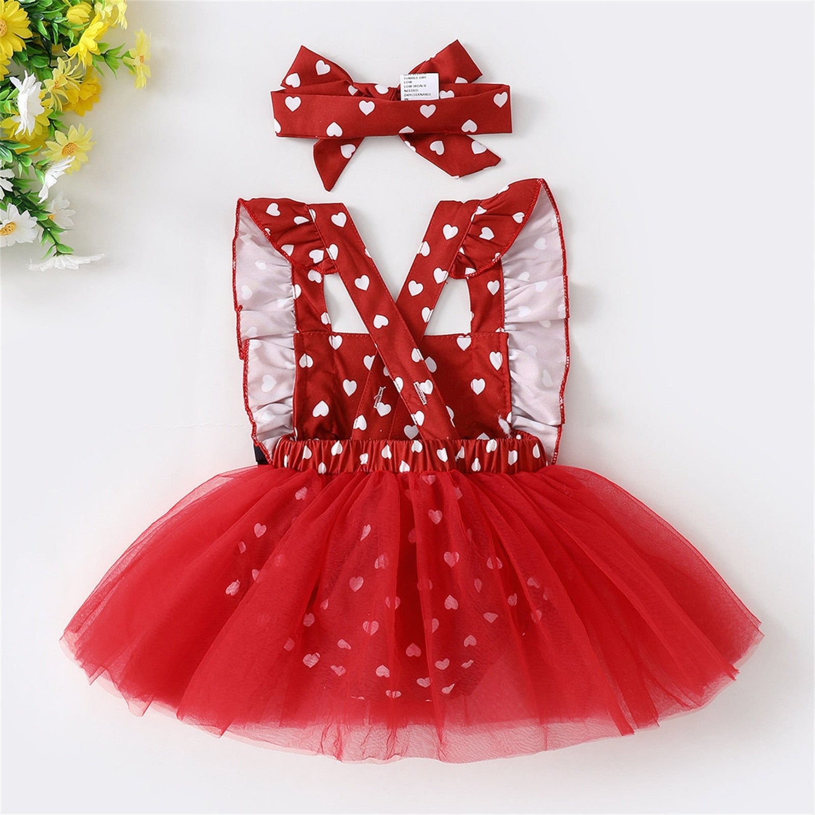Newborn Girls Love Print Romper Dress: Sleeveless Tulle with Headband