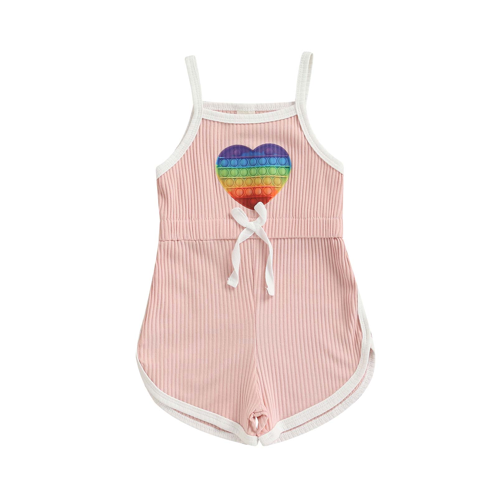 Adorable Summer Jumpsuits for Kids Girls: Heart Print Strap Playsuits