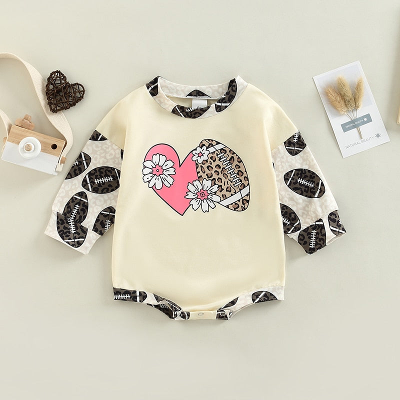 Cute Rugby Heart Print Rompers for Newborn Baby Girls