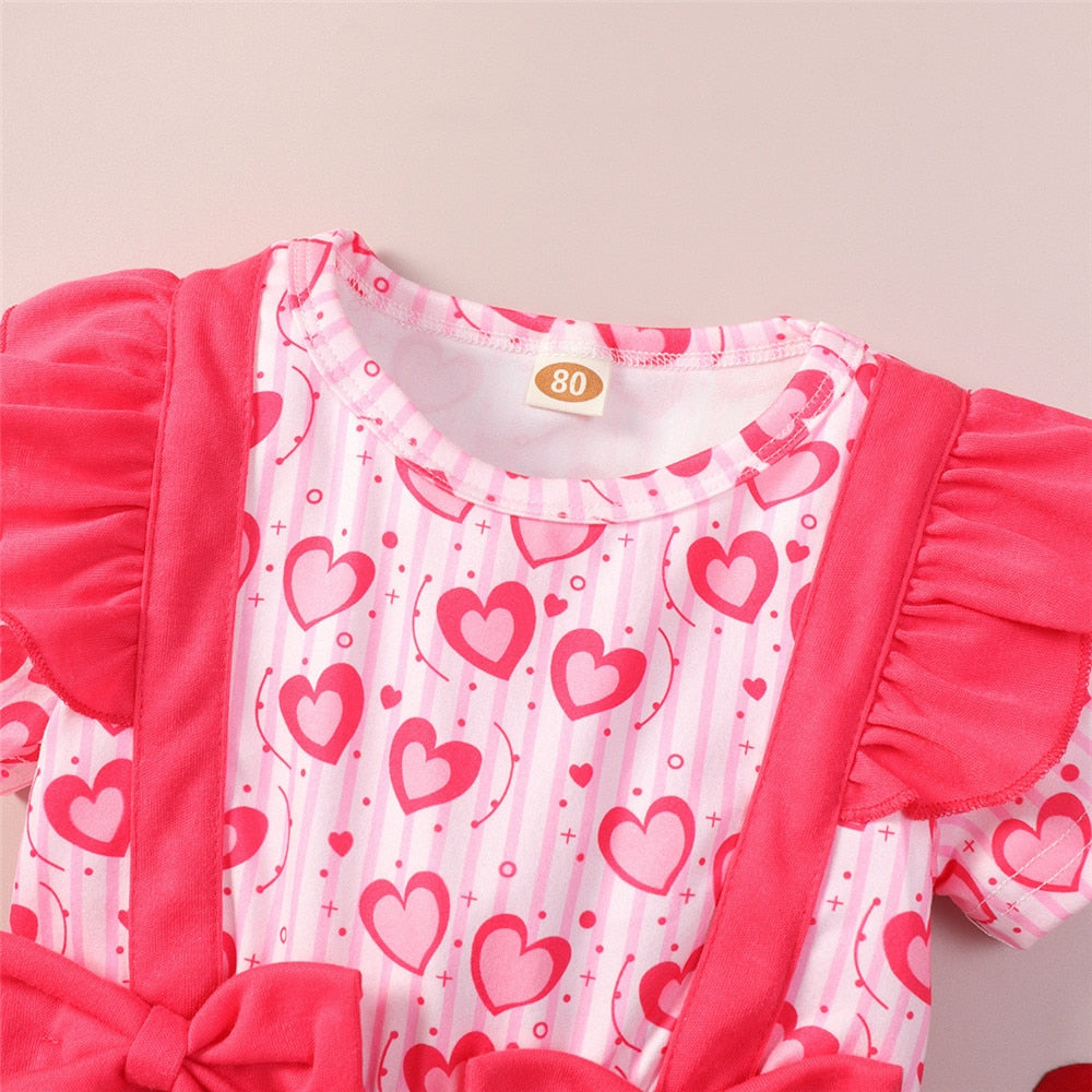 Adorable Bowknot Flying Sleeve Baby Rompers for Valentine's Day
