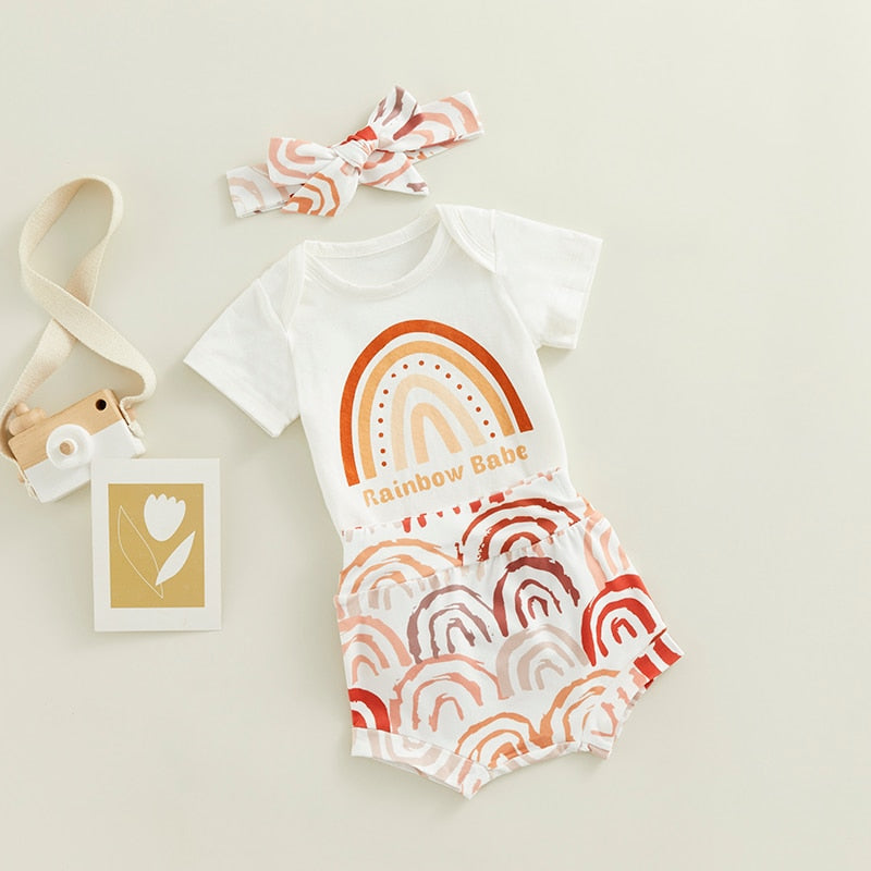 Summer Rainbow Newborn Baby Girls 3PCS Clothes Sets