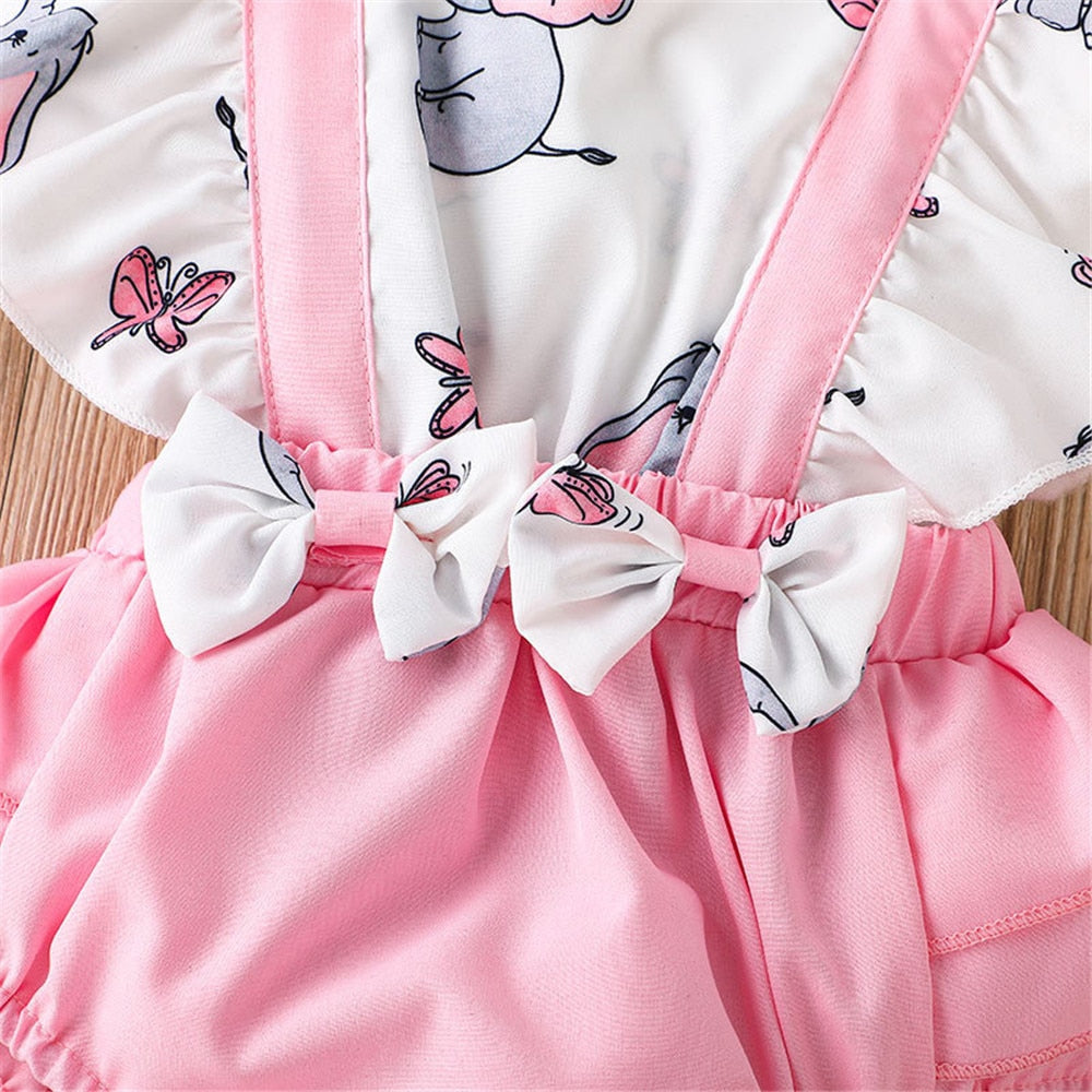 Cute and Comfy Newborn Girls Bodysuit | Adorable Elephant Printed Baby Rompers | Flying Sleeve Toddler Costume Dress | Perfect for Summer Clothing