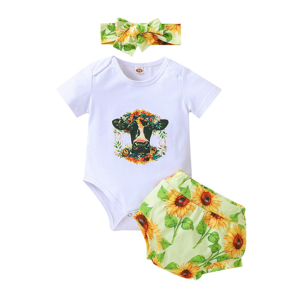 Cute Sunflower Printed Baby Clothes Set for Girls - 3 Piece Summer Outfit