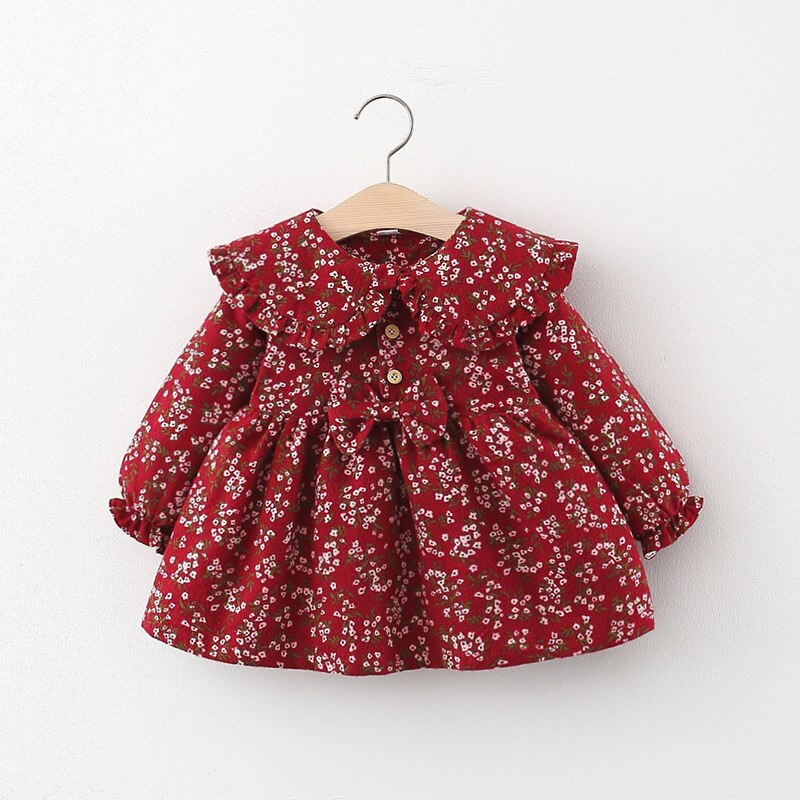 Retro Floral Long Sleeve Baby Girl Dress for Spring and Autumn