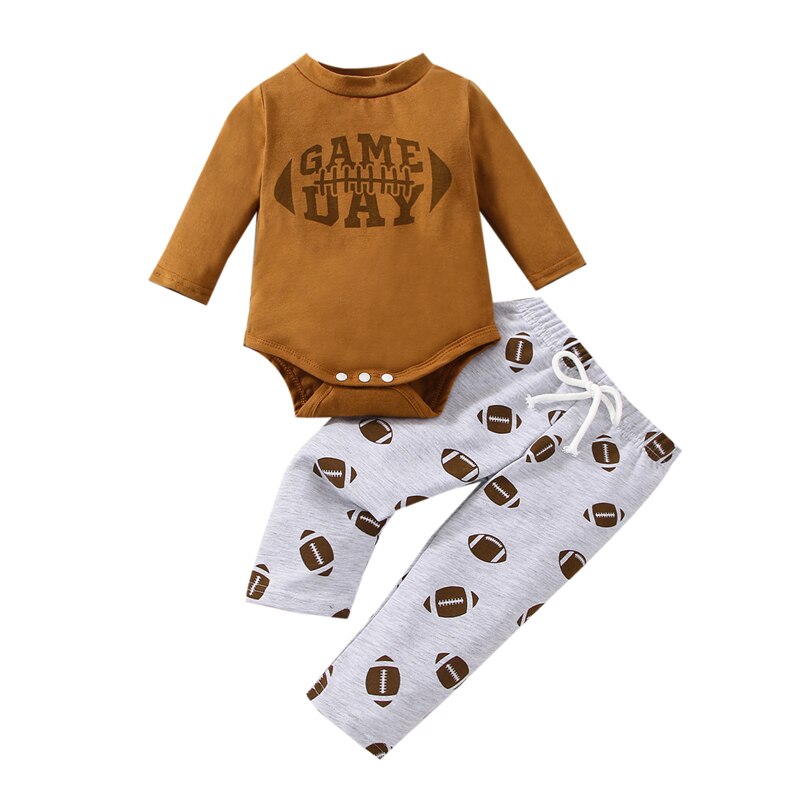 Newborn Baby Boys and Girls 2-Piece Outfit Set with Letter Print Romper and Rugby Print Pants