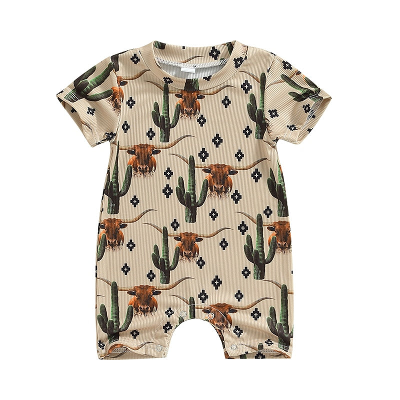 Cute Summer Cattle Letter Print Rompers for Newborn Baby Boys and Girls