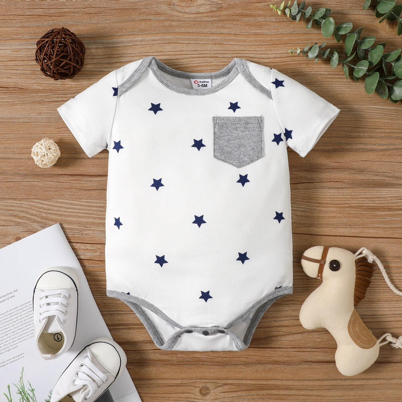 Baby Boy Stars/Striped Short-sleeve Romper