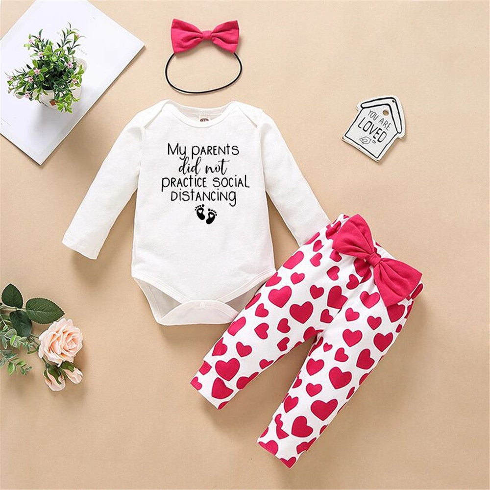 Love Elephant Print Newborn Girls Valentine's Day Outfit