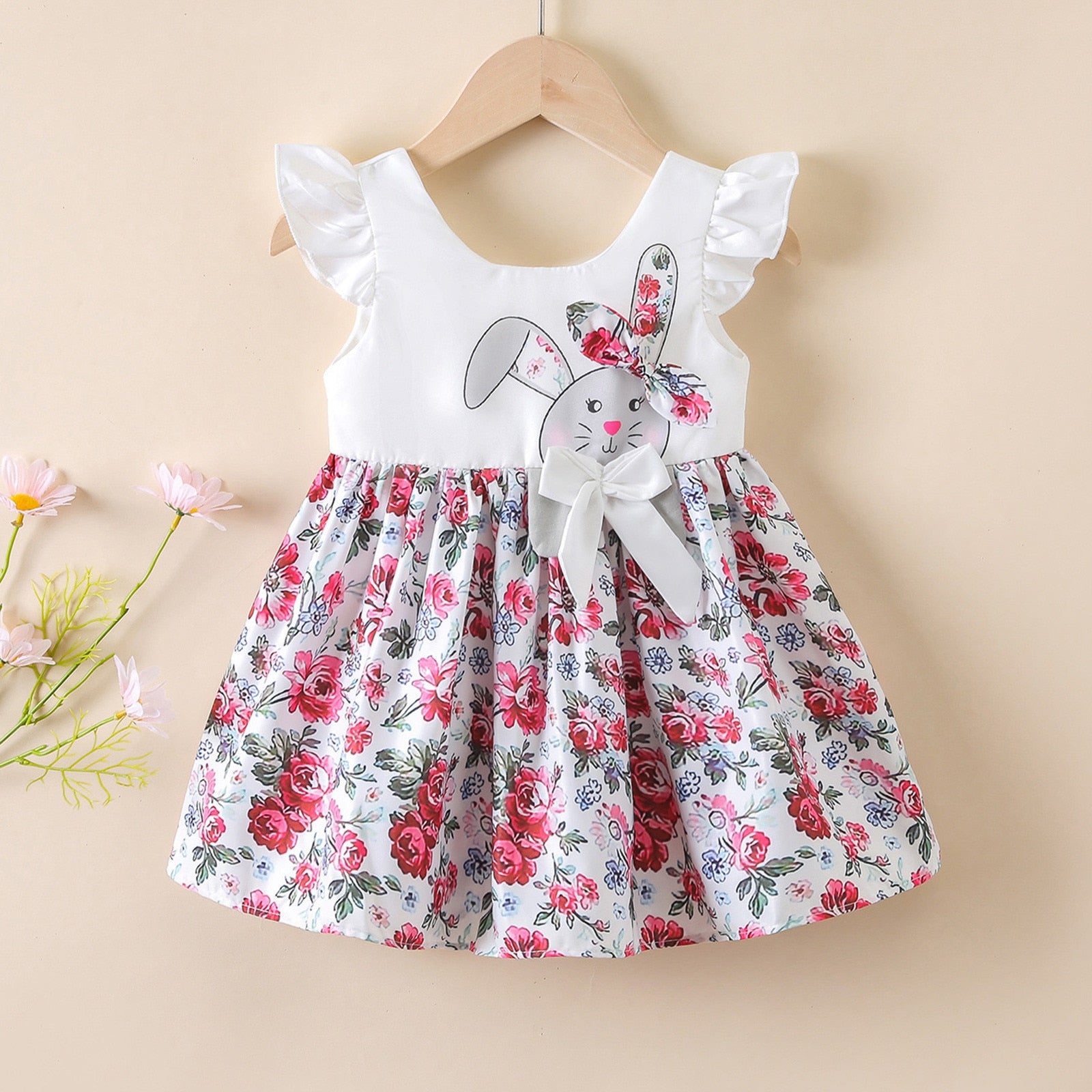 Adorable Toddler Baby Girl Princess Dress: Sleeveless Cartoon Flower Rabbit Print Summer Dress