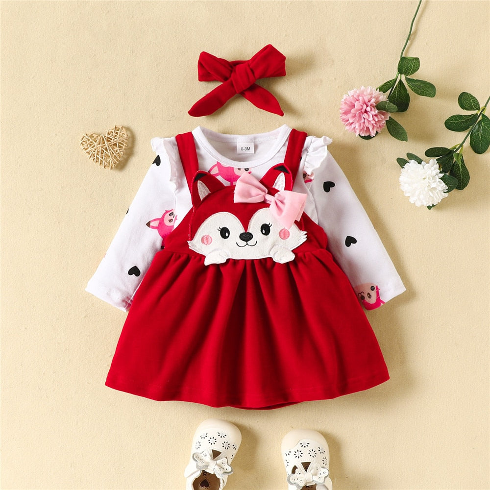 Fox Strap Dress Baby Clothes Set for Newborn Girls