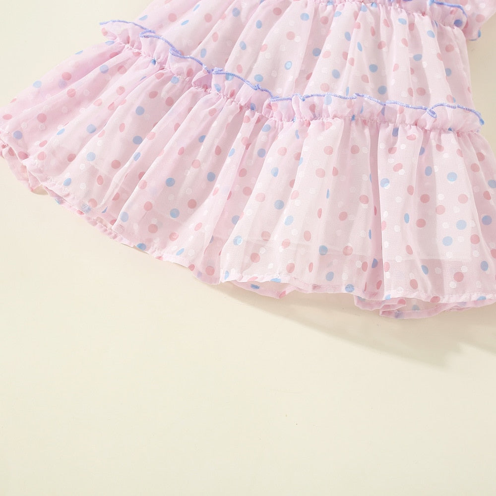 Summer Polka Dot Baby Girl Dress with Puff Sleeves