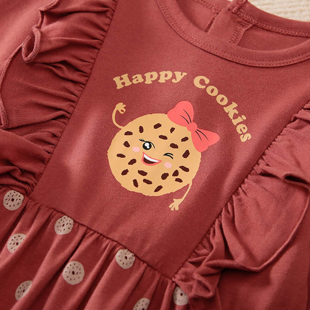 Sweet and Stylish Girls Newborn Jumpsuit with Ruffles and Cookies Print