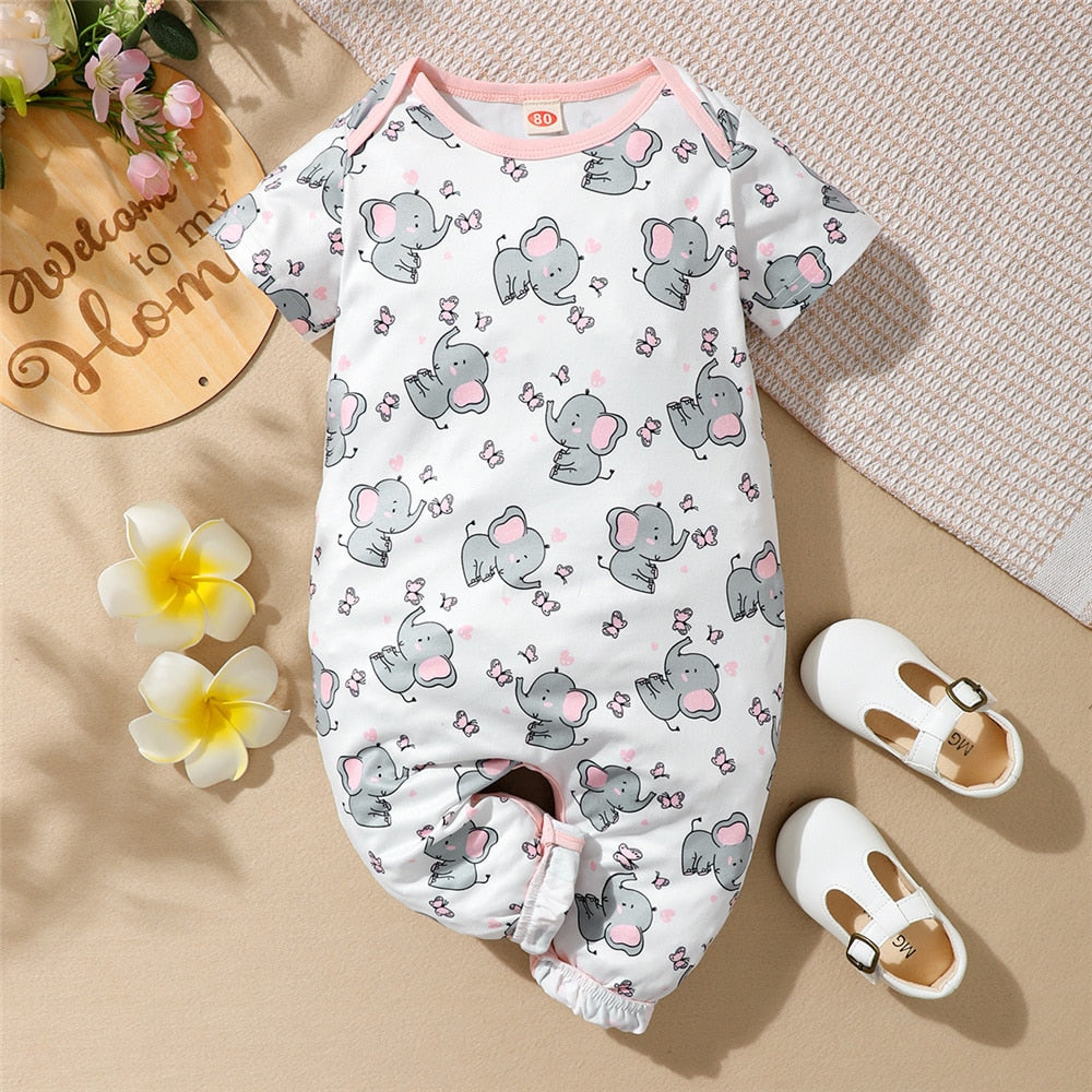 Adorable Elephant Print Romper for Newborn Girls