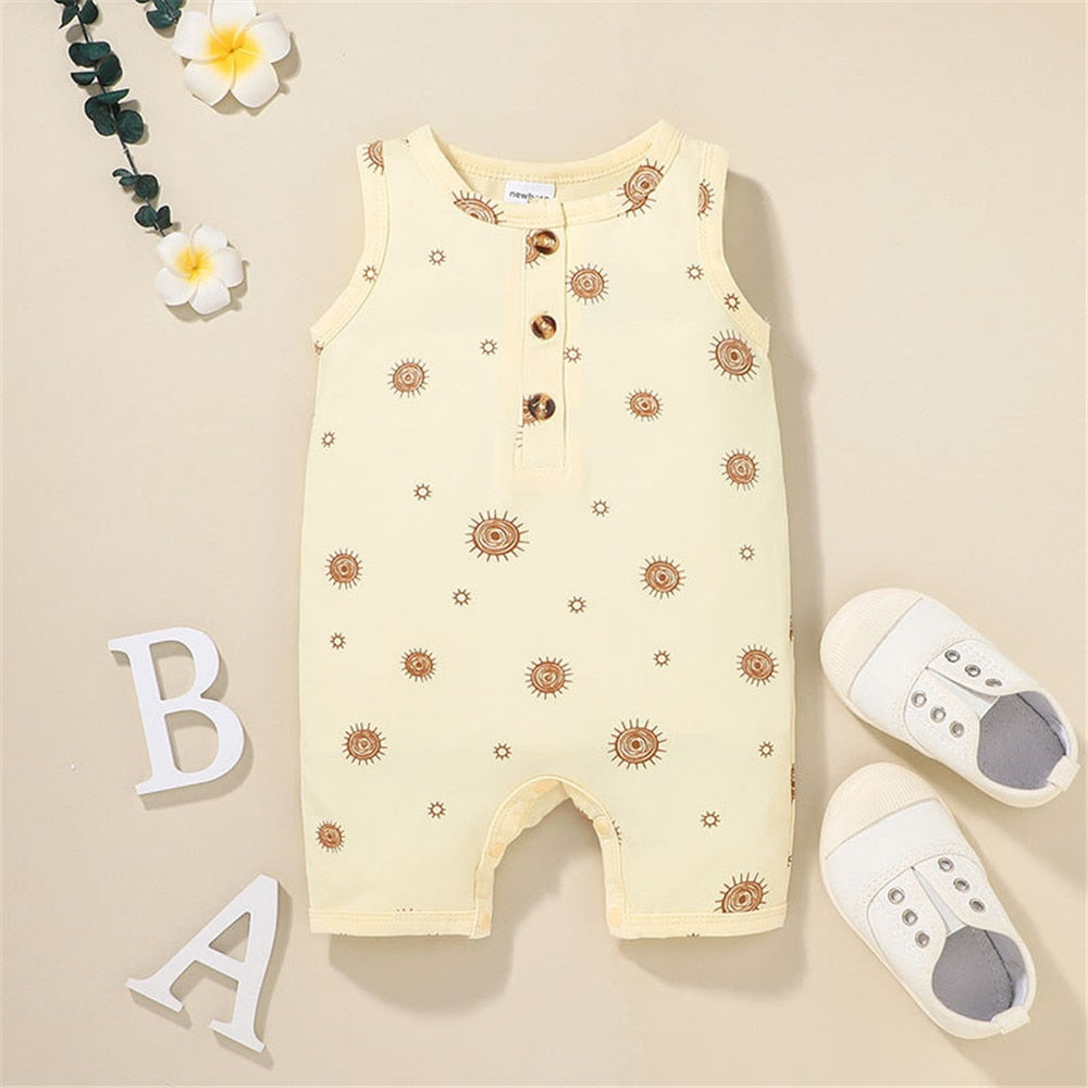 Summer Infant Clothes: Sleeveless Leaves Printed Romper for Boys