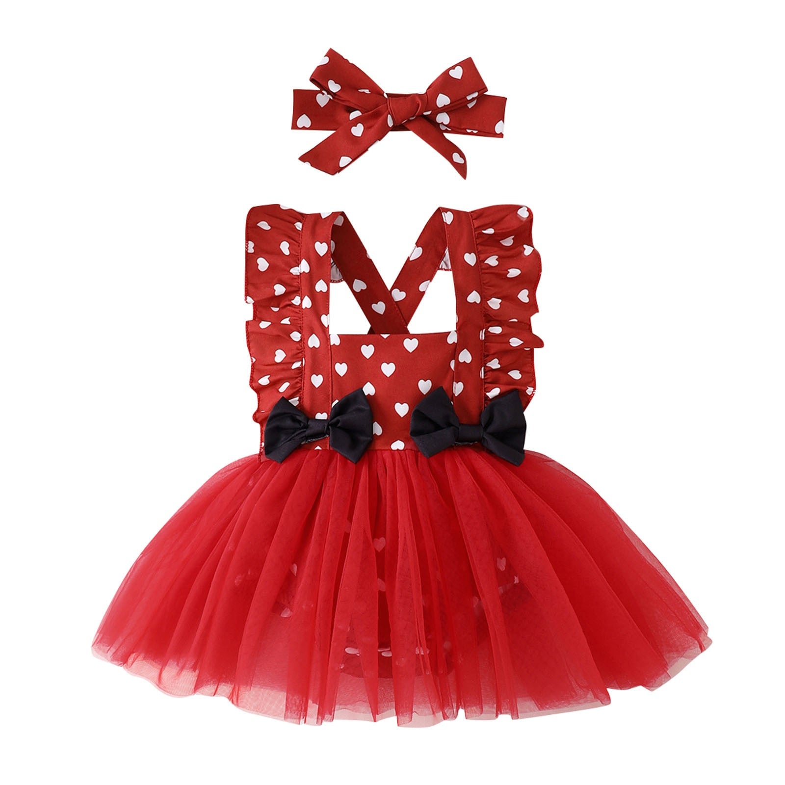 Newborn Girls Love Print Romper Dress: Sleeveless Tulle with Headband