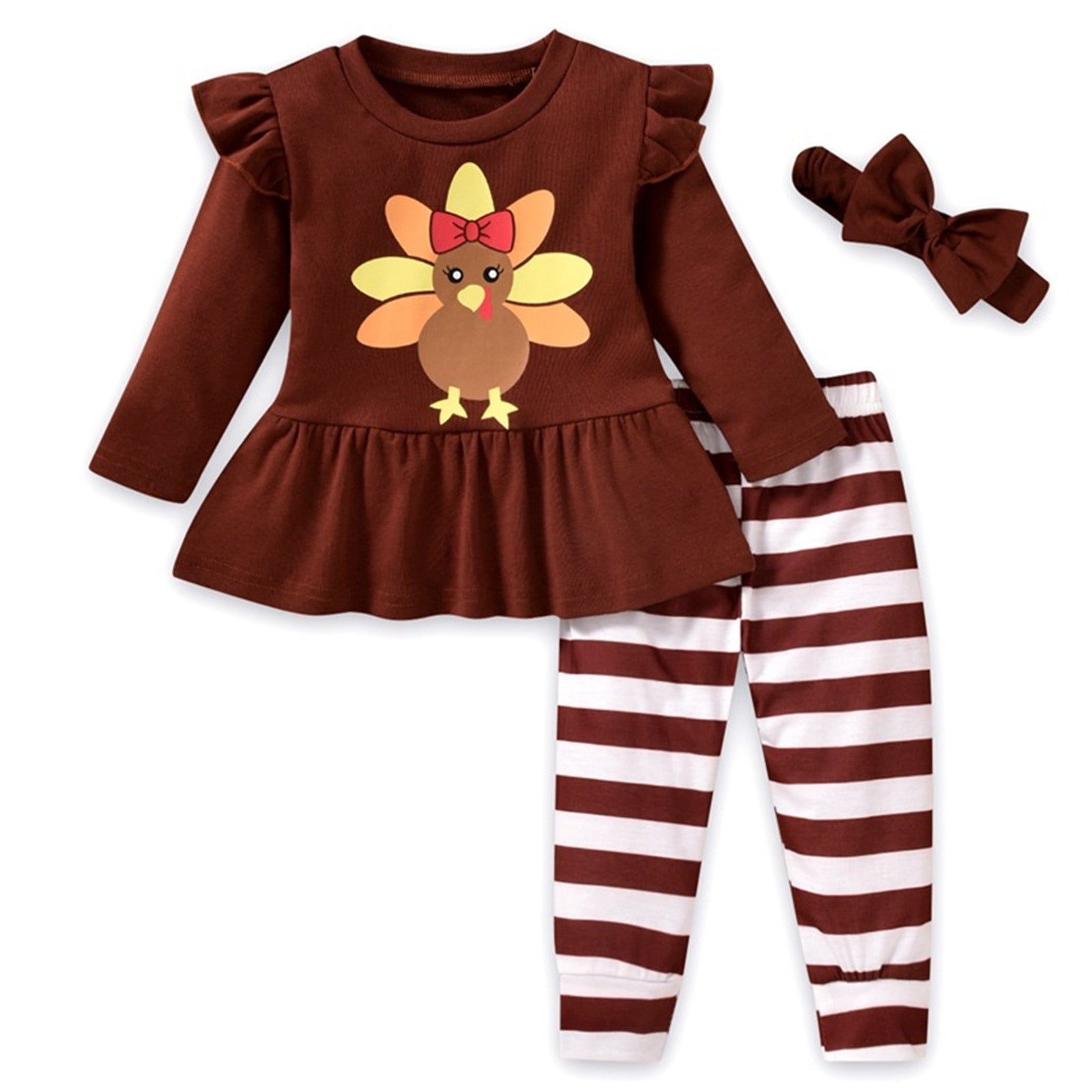 Adorable Thanksgiving Outfits for Your Little Girl - Newborn Infant Baby Girls Clothes Sets with Turkey Print and Stripes