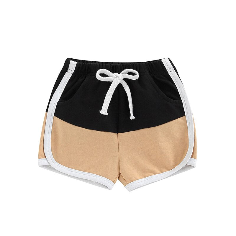 Summer Kids Boys Casual Shorts: Patchwork Color, Elastic Waist, Knee Length Beach Shorts