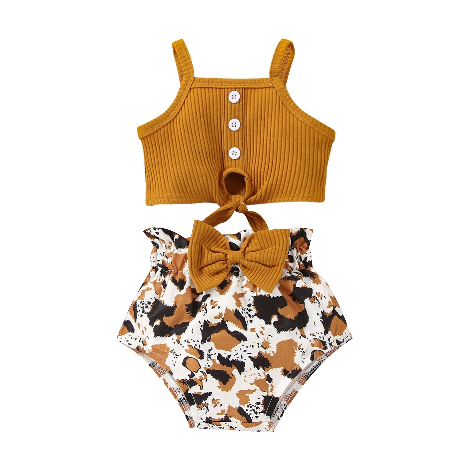 Baby Girl Summer Clothes Set - Ribbed Vest Top + Leopard Print Shorts