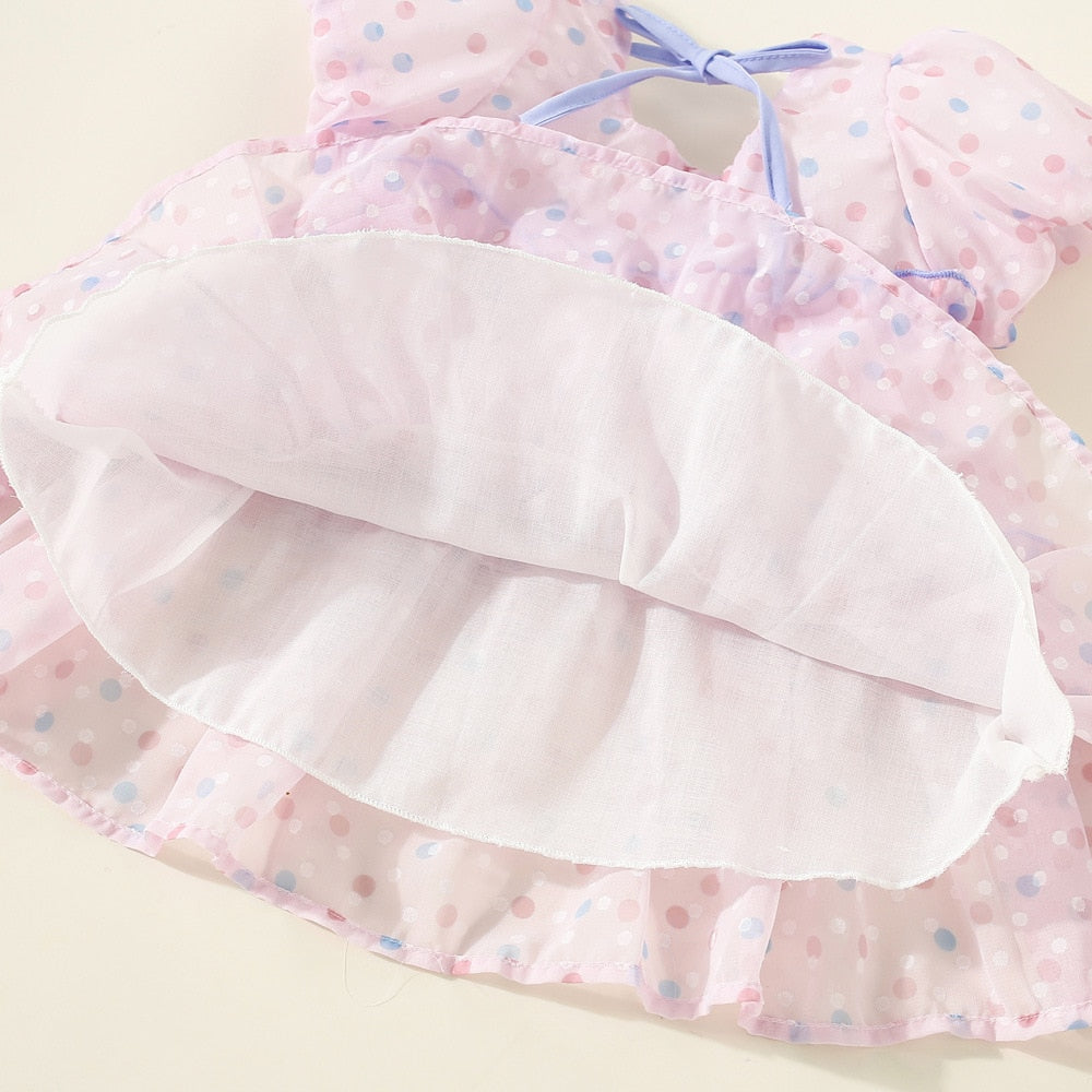 Summer Polka Dot Baby Girl Dress with Puff Sleeves