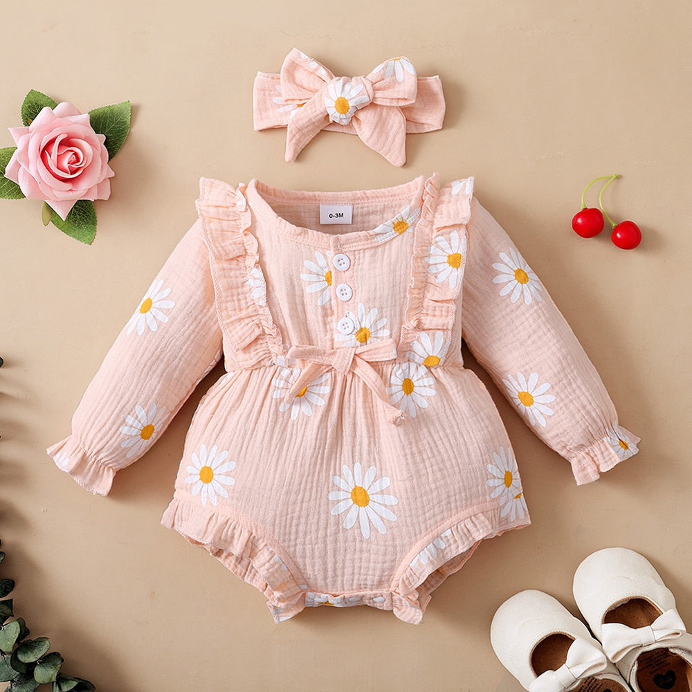 Adorable 2pcs Set Infant Outfit Romper+ Headband Baby Girl Dress