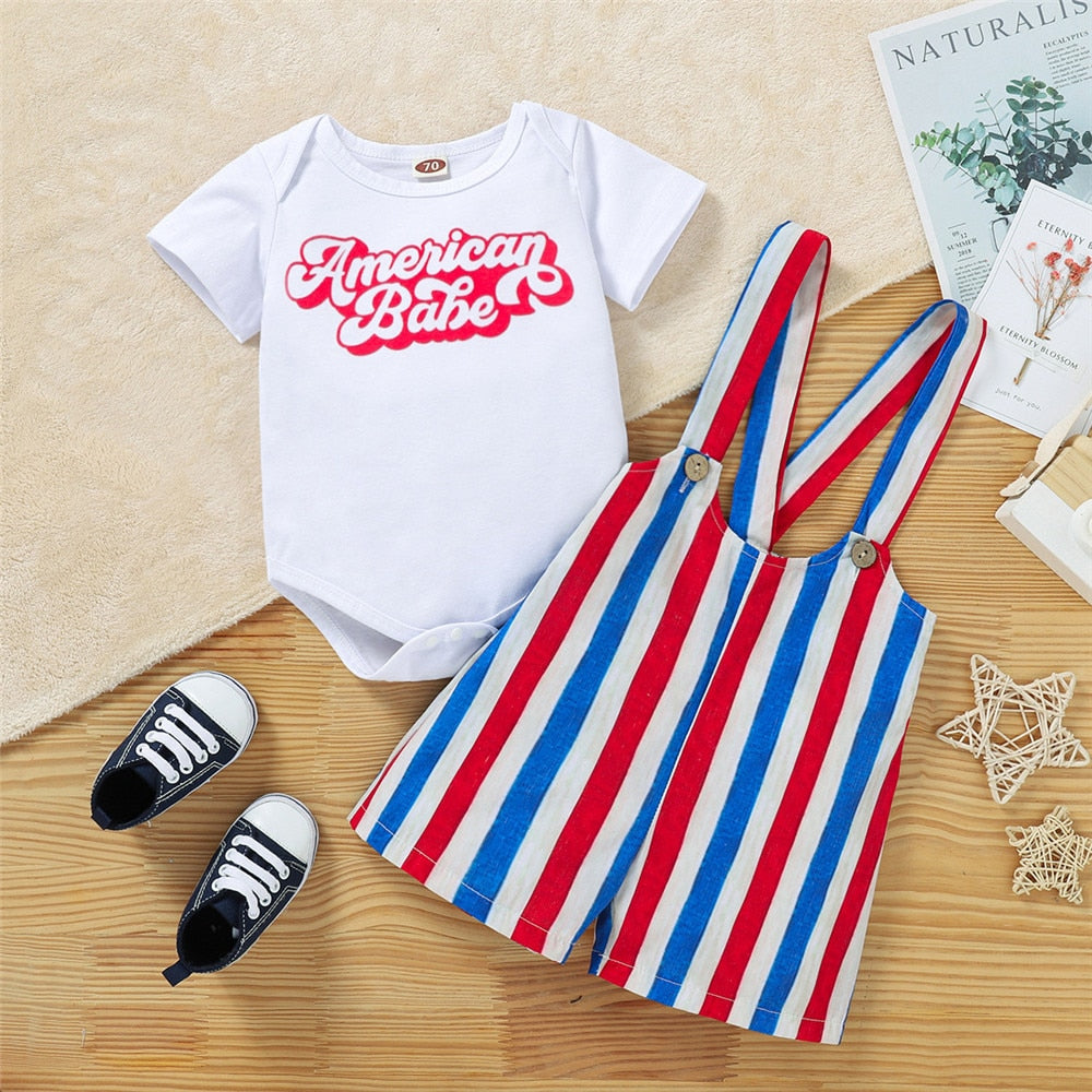 Adorable 4th of July Outfit for Toddler Boys - Letter Bodysuit and Striped Overalls