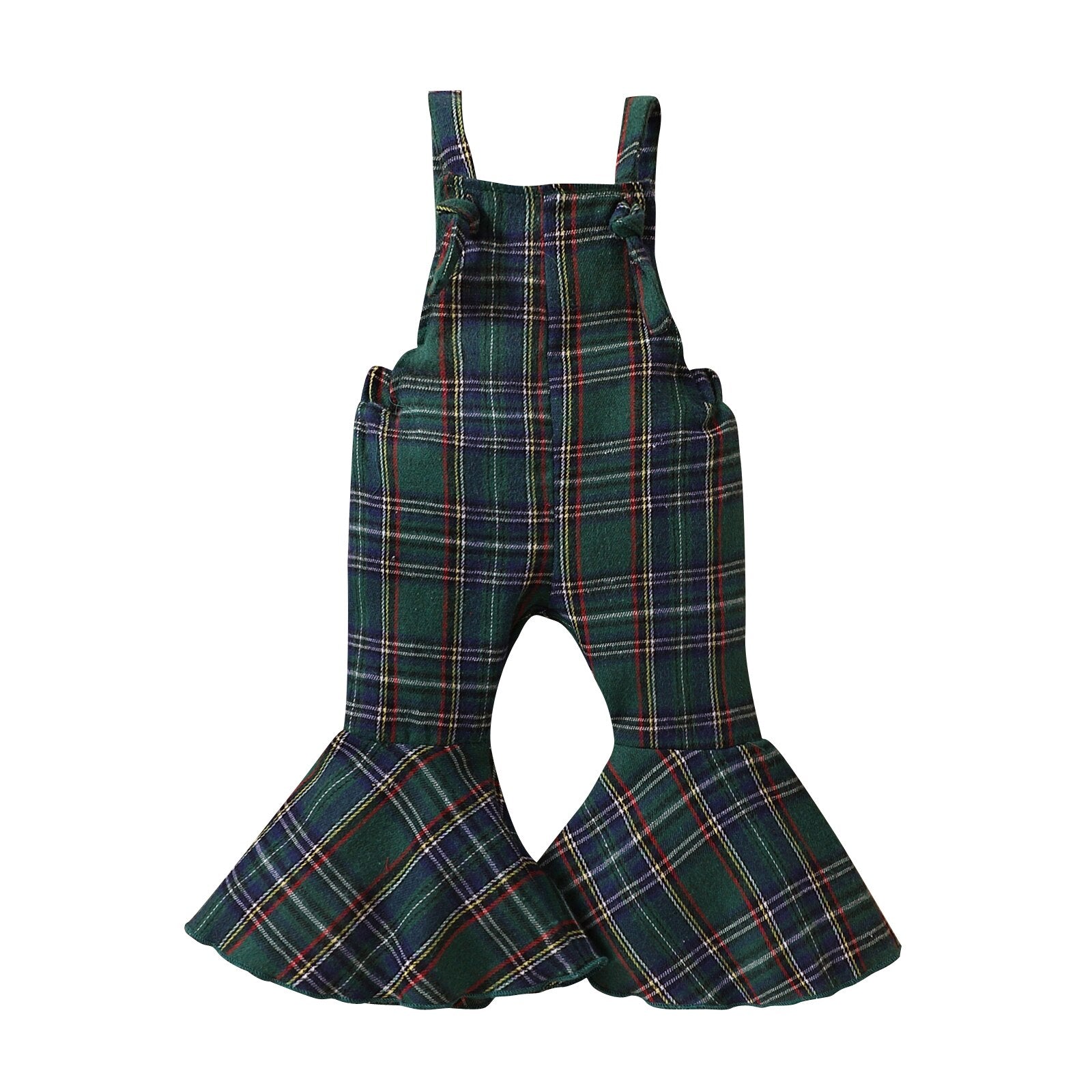Festive Plaid Printed Suspender Pants for Girls