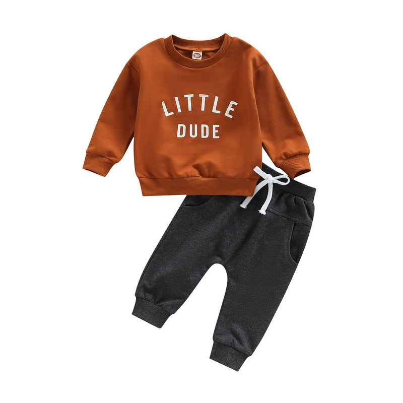 Fall/Winter Baby Boy Sportswear Set with Letter Print Tops and Drawstring Pants
