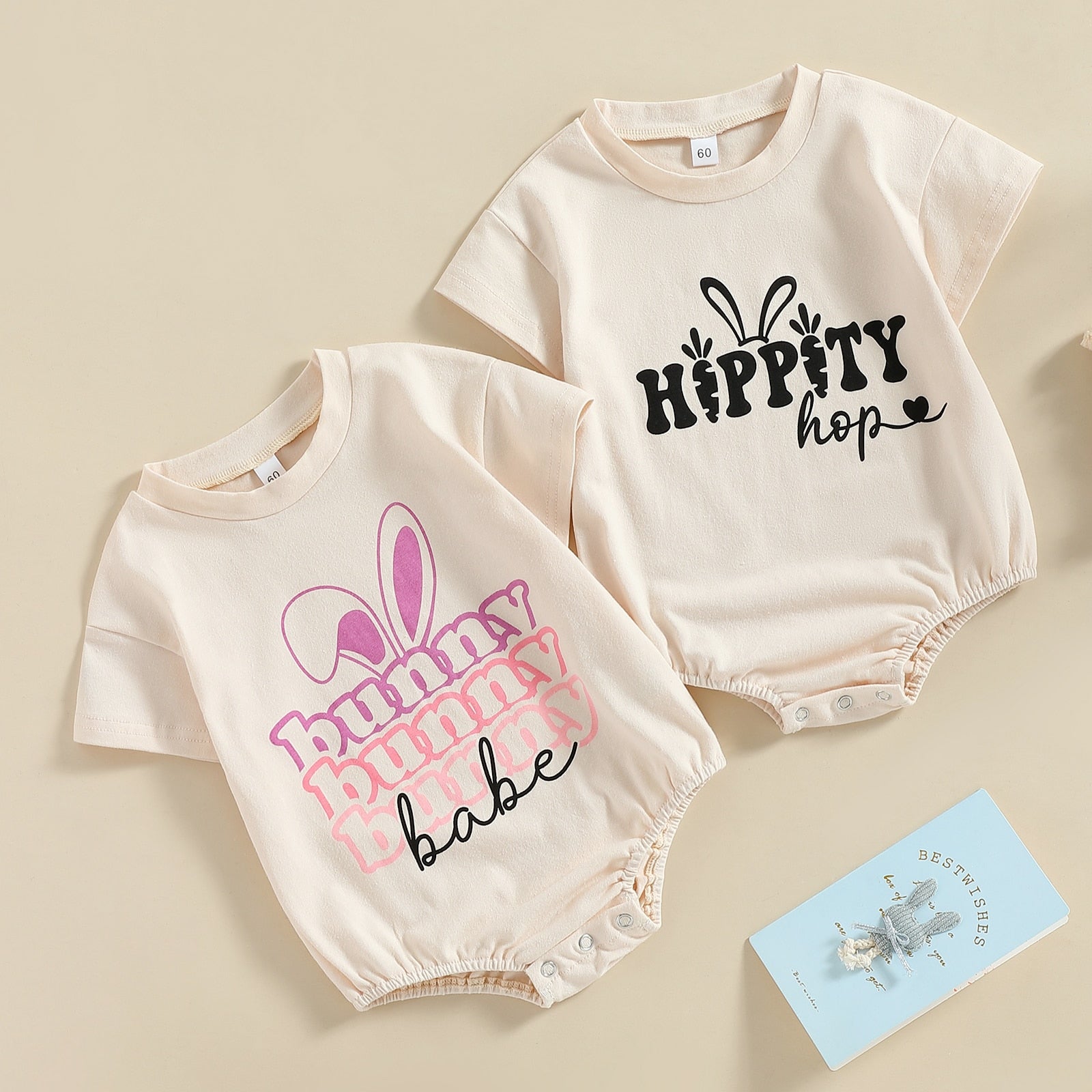 Easter Day Baby Romper with Cartoon Letter Print