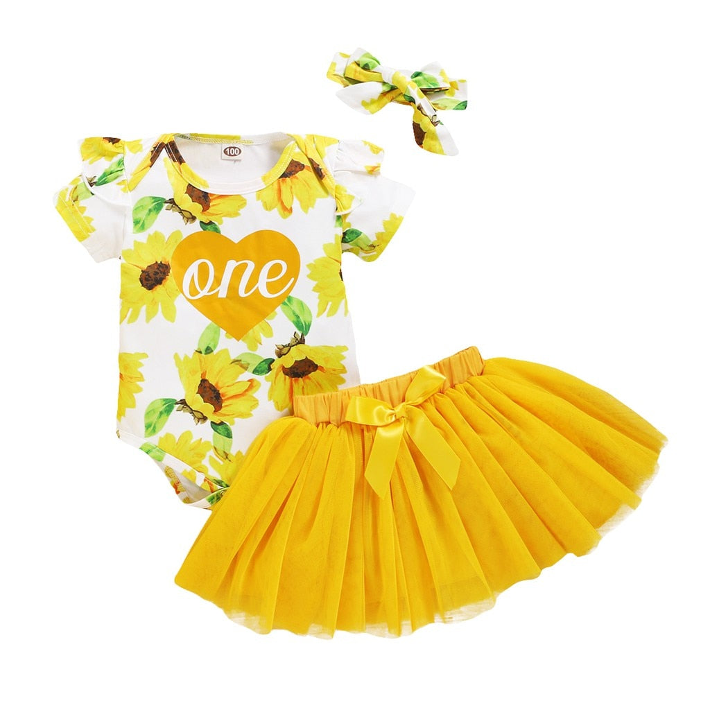 Newborn Baby Girls Summer Clothes Set Floral Romper, Skirt, and Headband