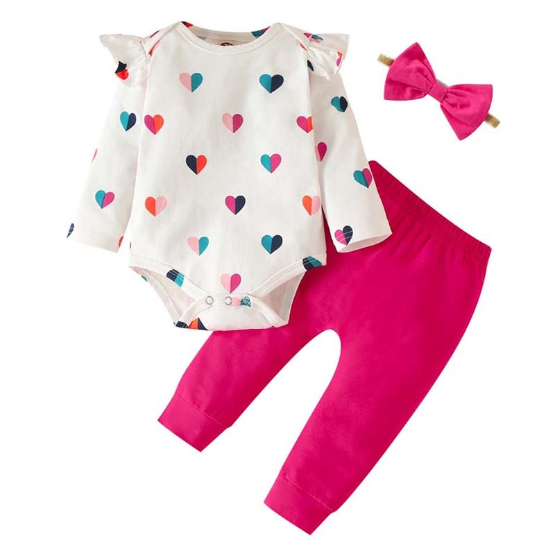 Bumeex Fashion Newborn Toddler Baby Girl Clothing Set Leopard Print Long Sleeve Top Jumpsuit Bow Trousers Headband 3 Piece Set