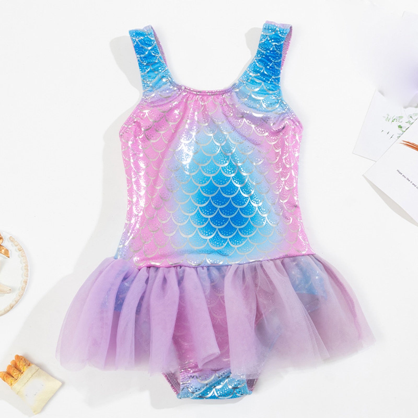 Cute Toddler Girls' Ruffle Swimsuit with Mermaid Design