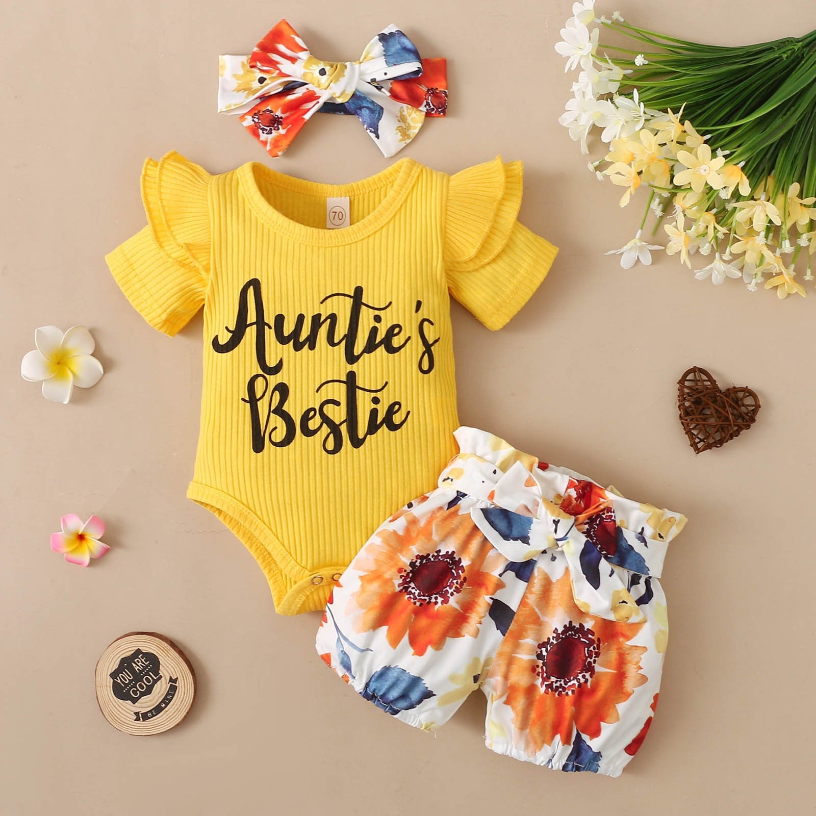 Trendy Summer Outfits for Your Little Girl: Baby Girls Clothes Sets with Ribbed Romper, Shorts, and Headband