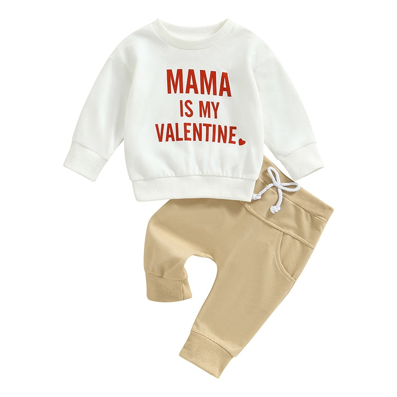 Valentine's Day Baby Clothes Set - Letter Print Sweatshirts and Pants