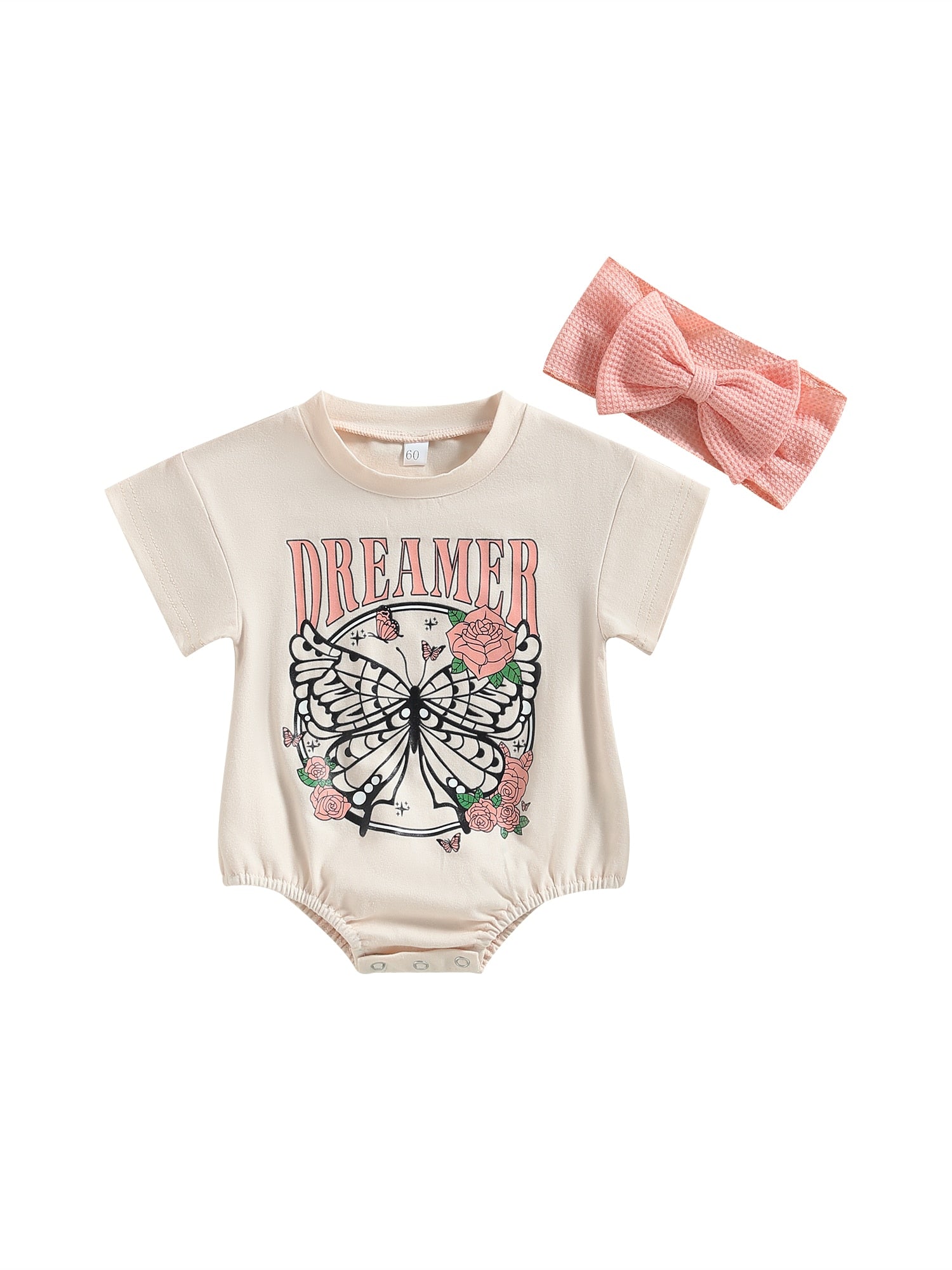 Newborn Baby Girl Short Sleeve Bubble Romper T-Shirt Butterfly Bodysuit Jumpsuit Tops