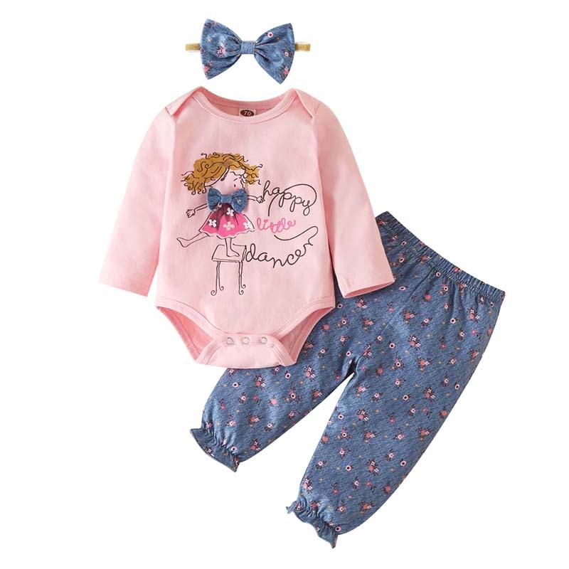 Bumeex Fashion Newborn Toddler Baby Girl Clothing Set Leopard Print Long Sleeve Top Jumpsuit Bow Trousers Headband 3 Piece Set