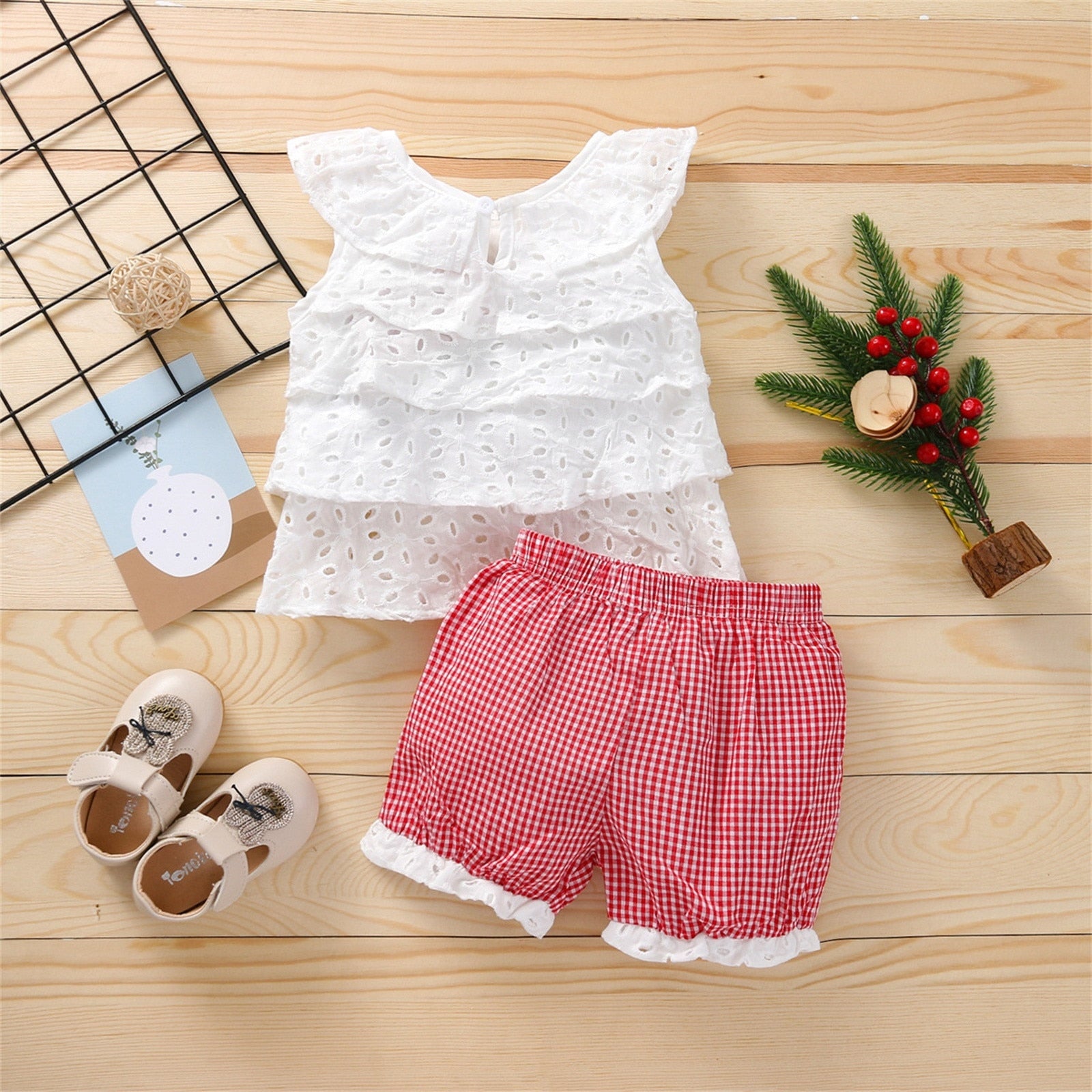 Adorable Toddler Girl Summer Outfits - Bowknot Tank Tops and Plaid Shorts Set