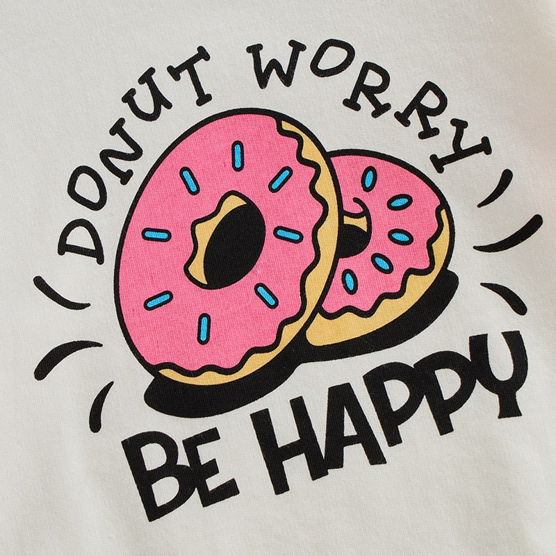 Cute Donut and Letter Print Rompers for Newborn Baby Girls