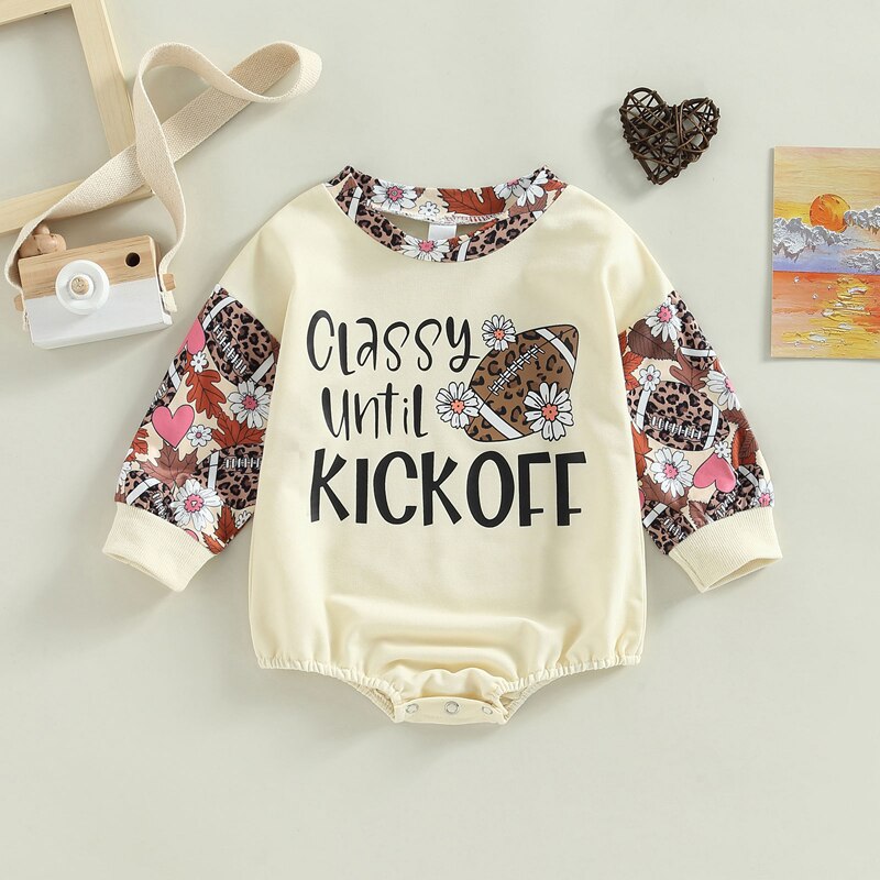 Fashionable Newborn Baby Girls Rompers with Letter, Flower, Rugby and Leopard Prints