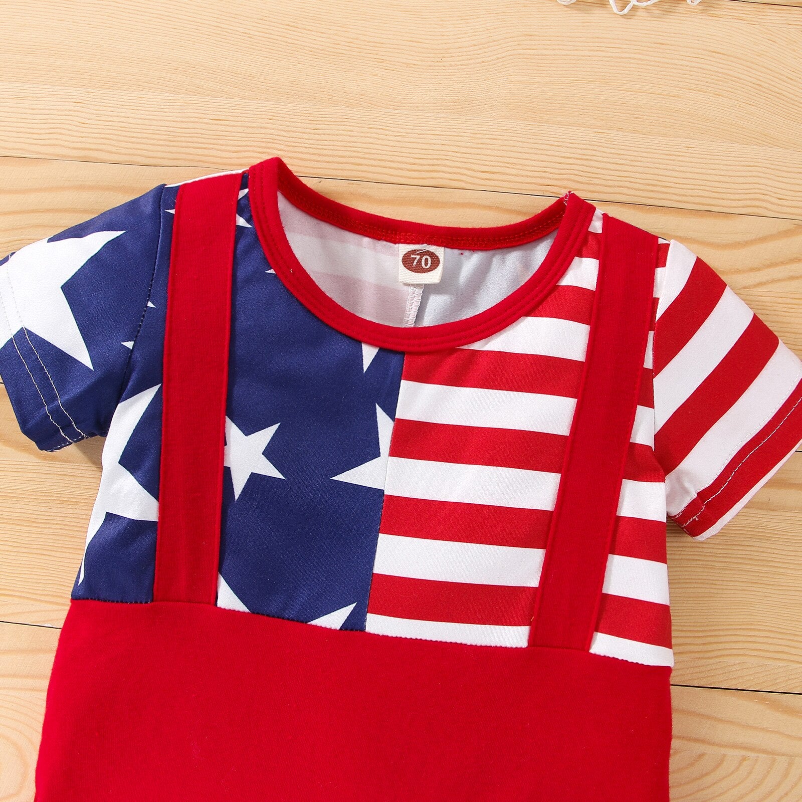 Summer Independence Day Baby Romper with Star and Stripe Print