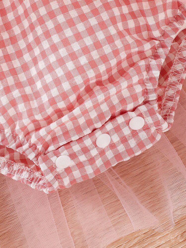 Sweet Mesh Plaid Dress for Kids Girls Summer Outfit