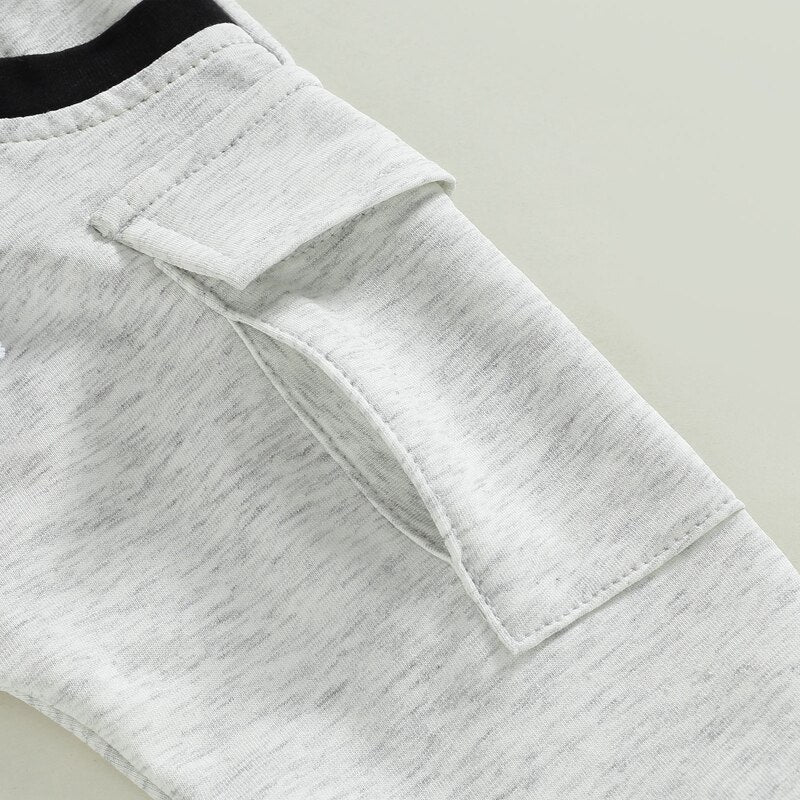 Stylish Summer Boys' Clothing Sets - Gray Letter Print Short Sleeve T-shirt and Long Pants