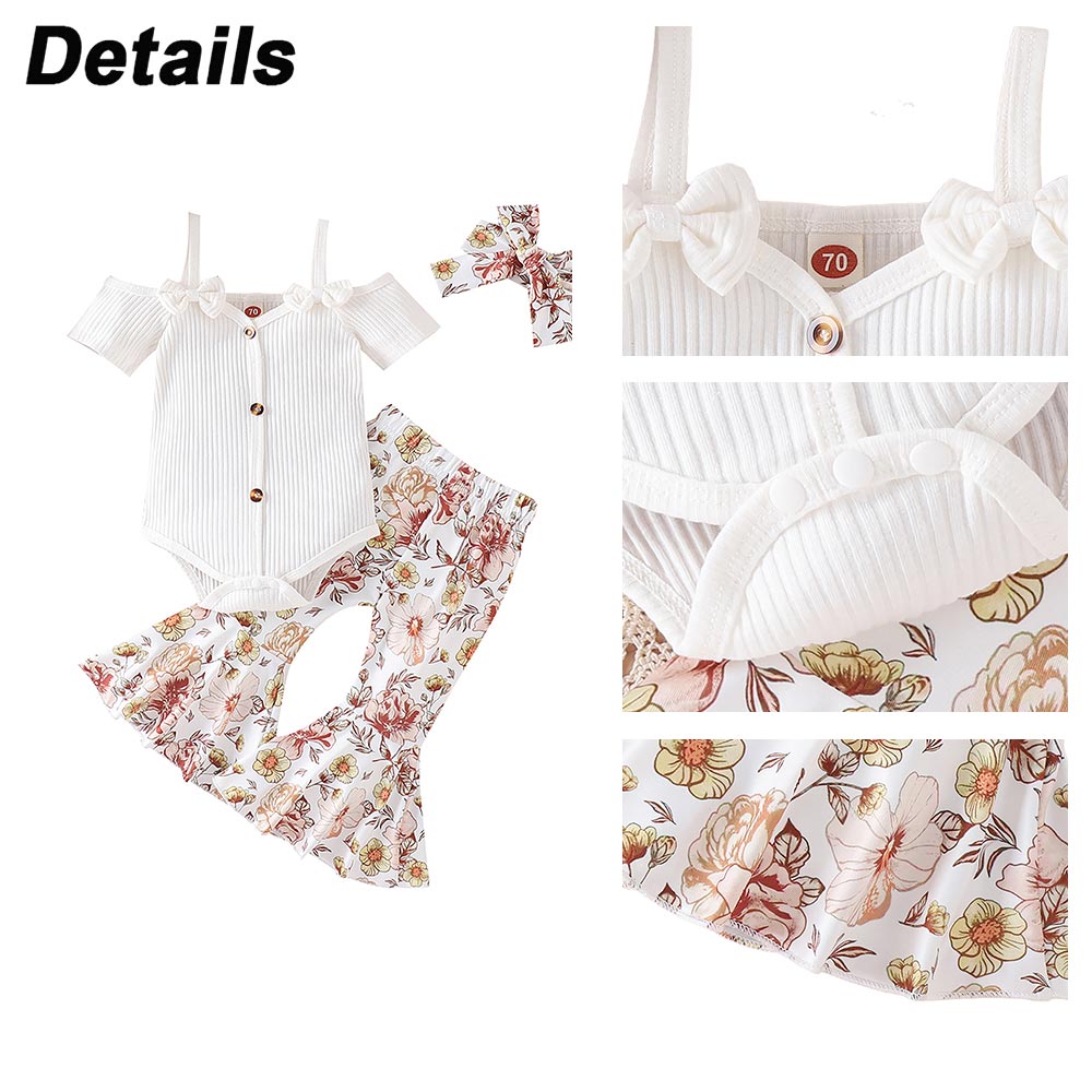 Summer Newborn Baby Girl Clothes Set Short Sleeve Offensive Romper Tops Floral Print Shorts Headband Infant 3Pcs Outfits Costume