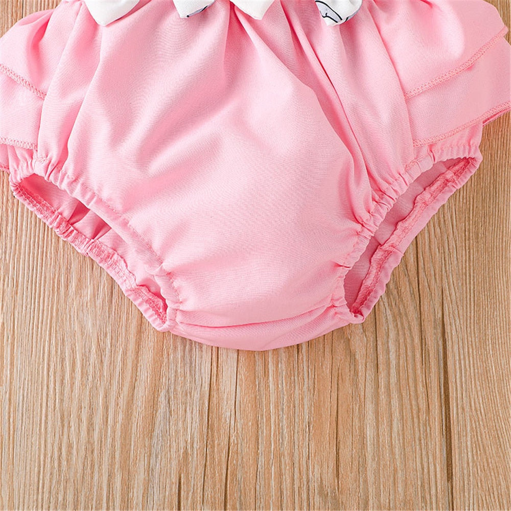 Cute and Comfy Newborn Girls Bodysuit | Adorable Elephant Printed Baby Rompers | Flying Sleeve Toddler Costume Dress | Perfect for Summer Clothing