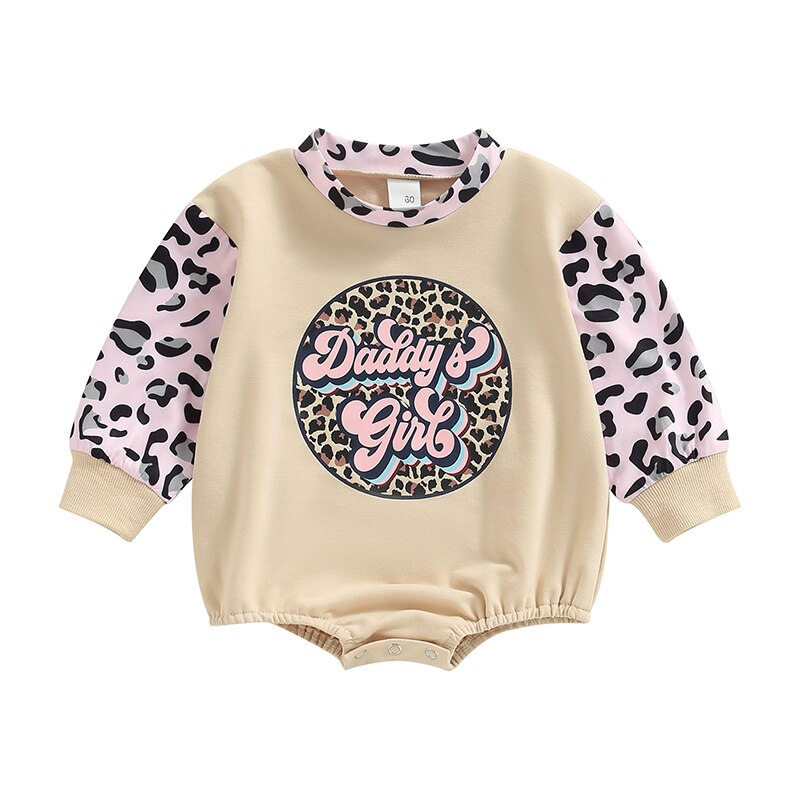 Fashionable Leopard Patchwork Sweatshirts Jumpsuits for Newborn Baby Girls